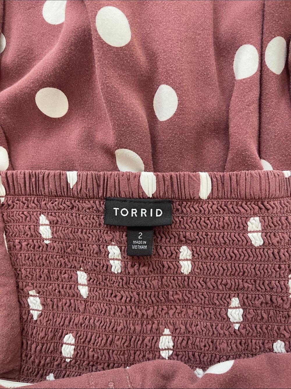 Torrid Mauve Polka Dot Button Front Dress Smocked Back 2X - Picture 7 of 16